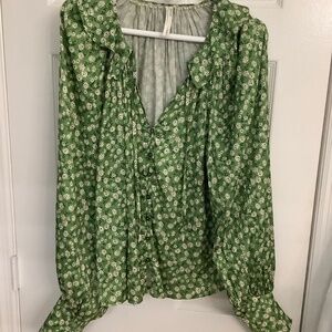 Green, floral Anthropologie top